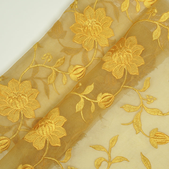 Floral Jaal in self matching on Gold Silk Organza