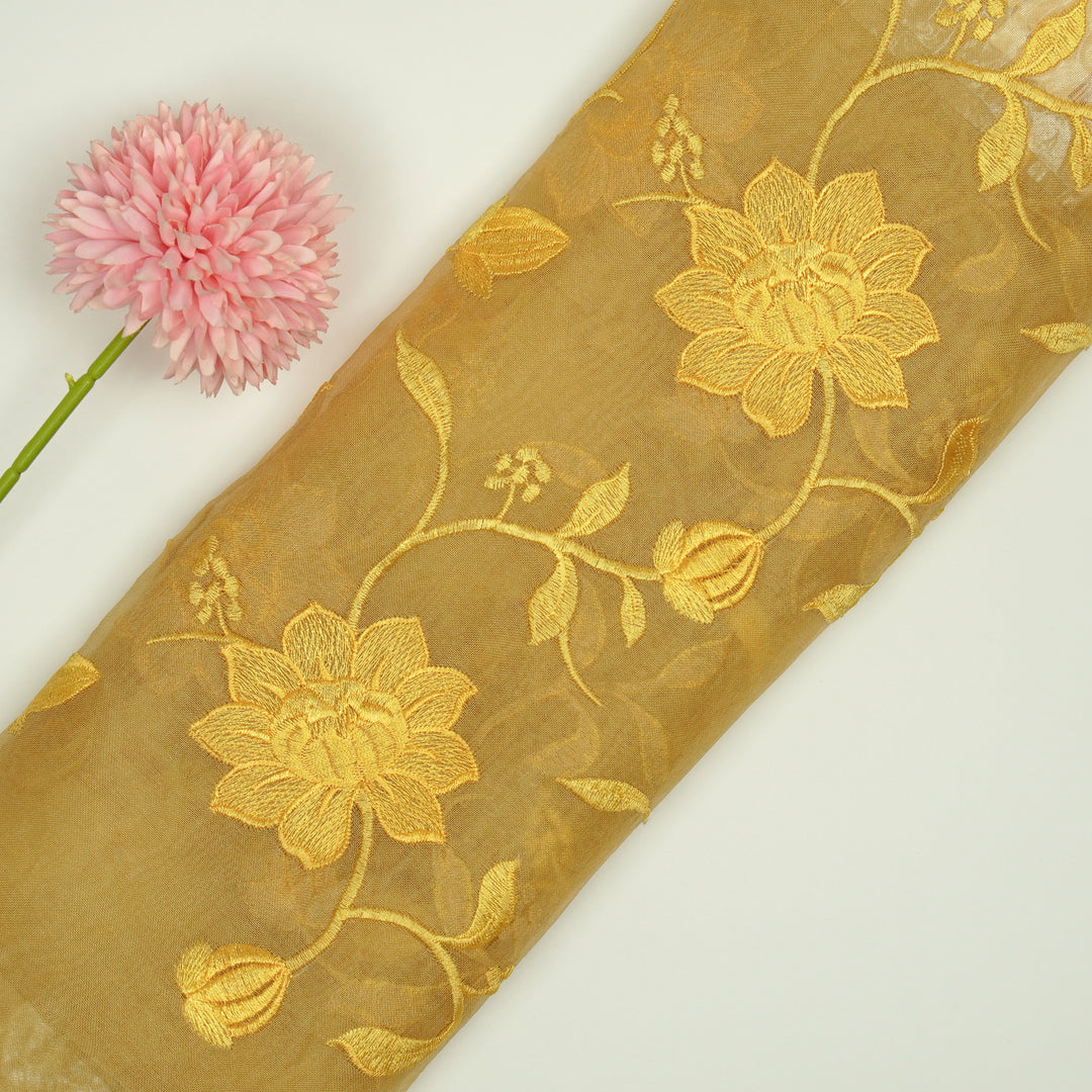 Floral Jaal in self matching on Gold Silk Organza