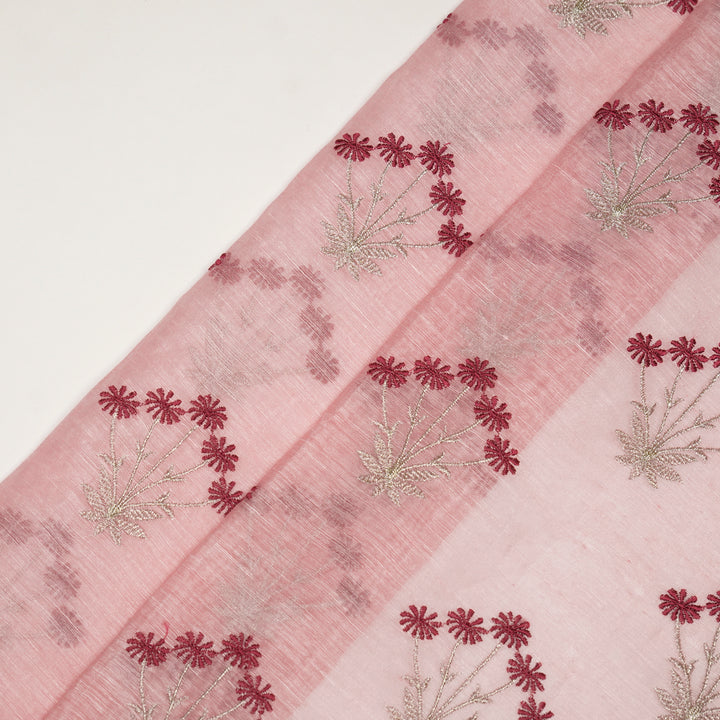 Urmi Buta on Pink Silk Linen Embroidered Fabric