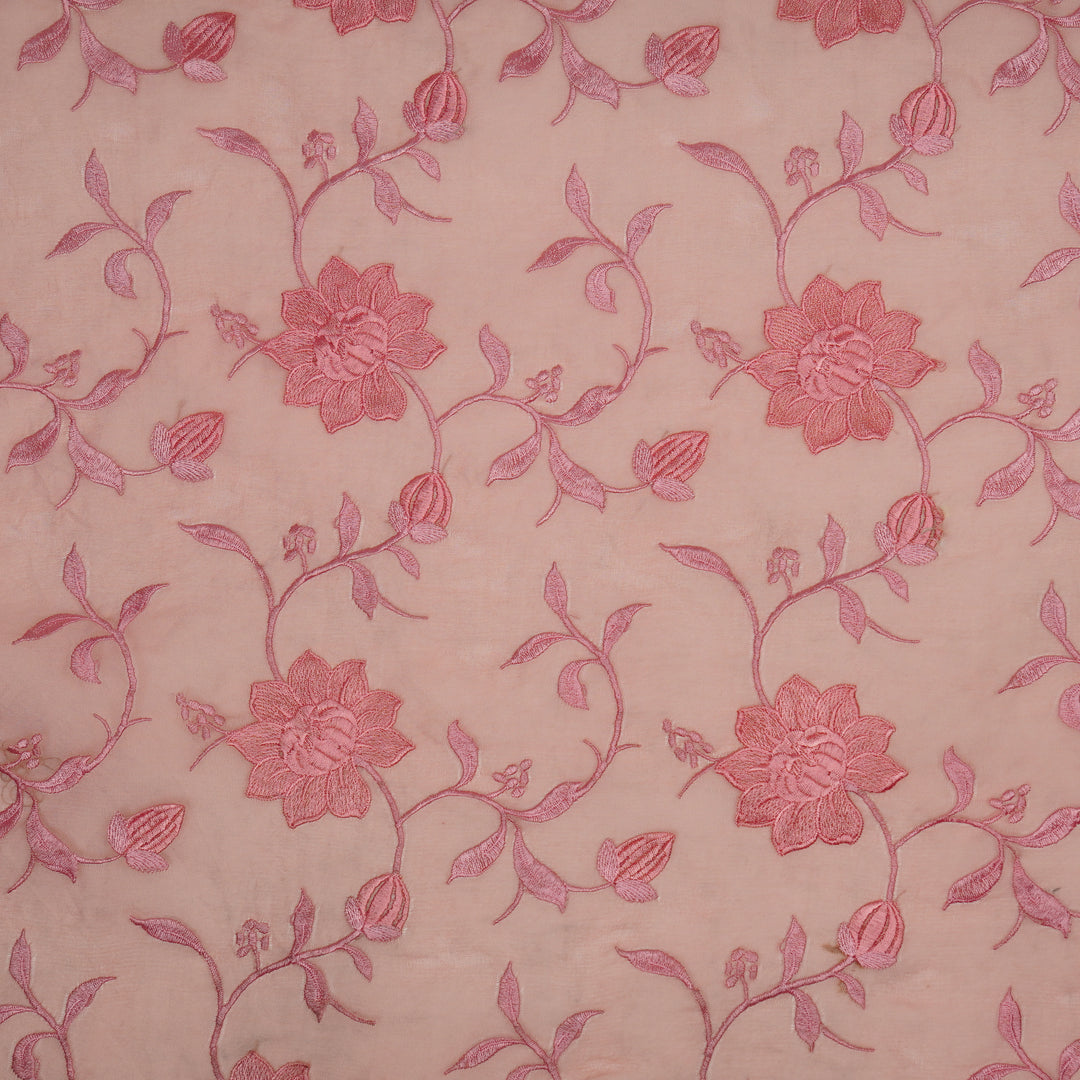 Floral Jaal in self matching on Pink Silk Organza