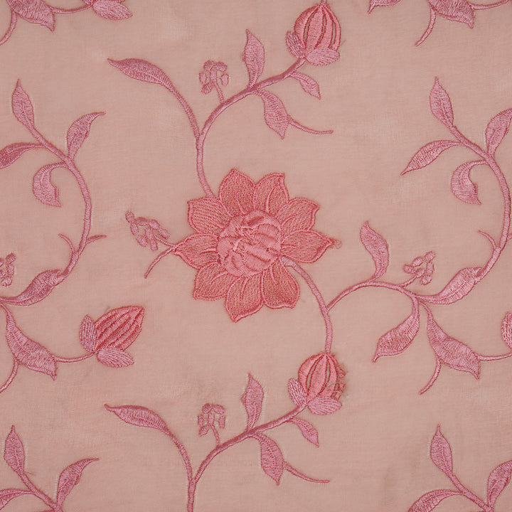 Floral Jaal in self matching on Pink Silk Organza