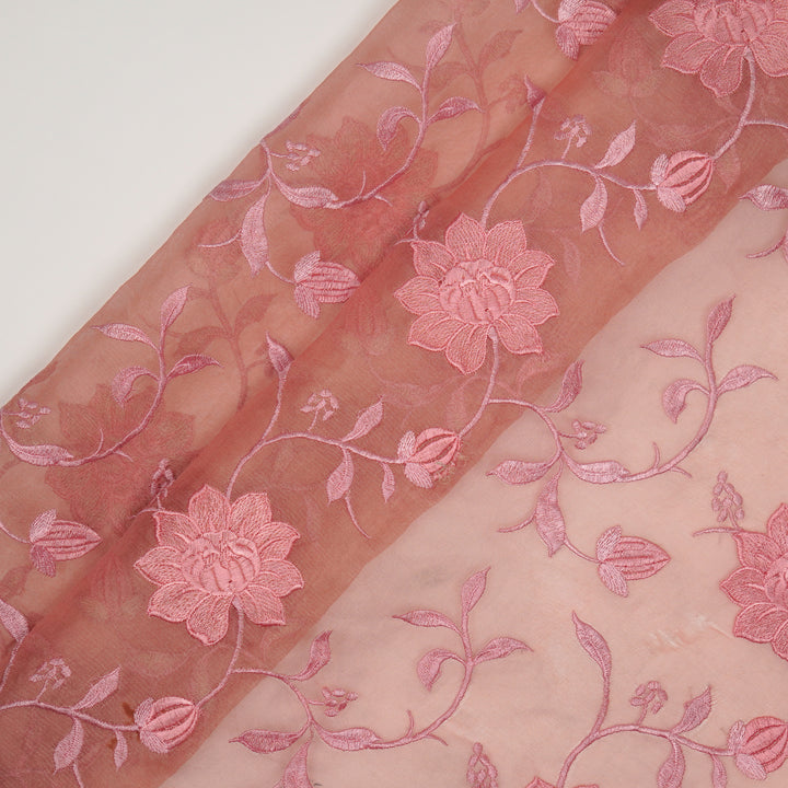 Floral Jaal in self matching on Pink Silk Organza