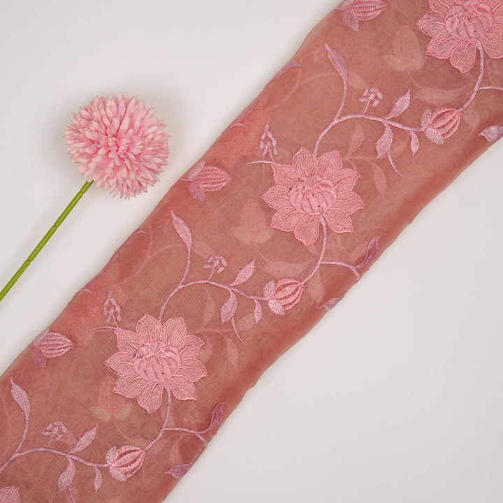 Floral Jaal in self matching on Pink Silk Organza