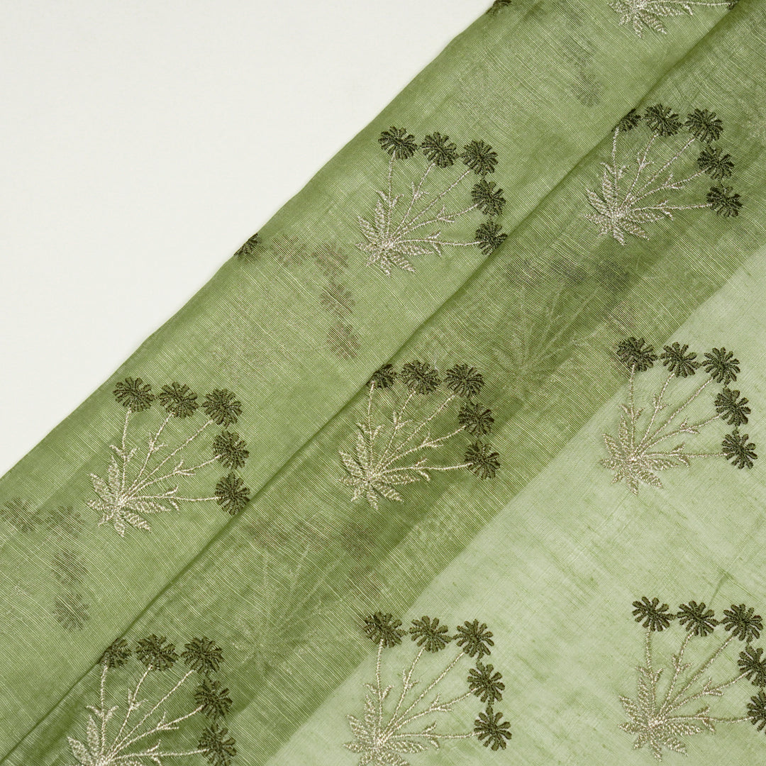 Urmi Buta on Olive Silk Linen Embroidered Fabric