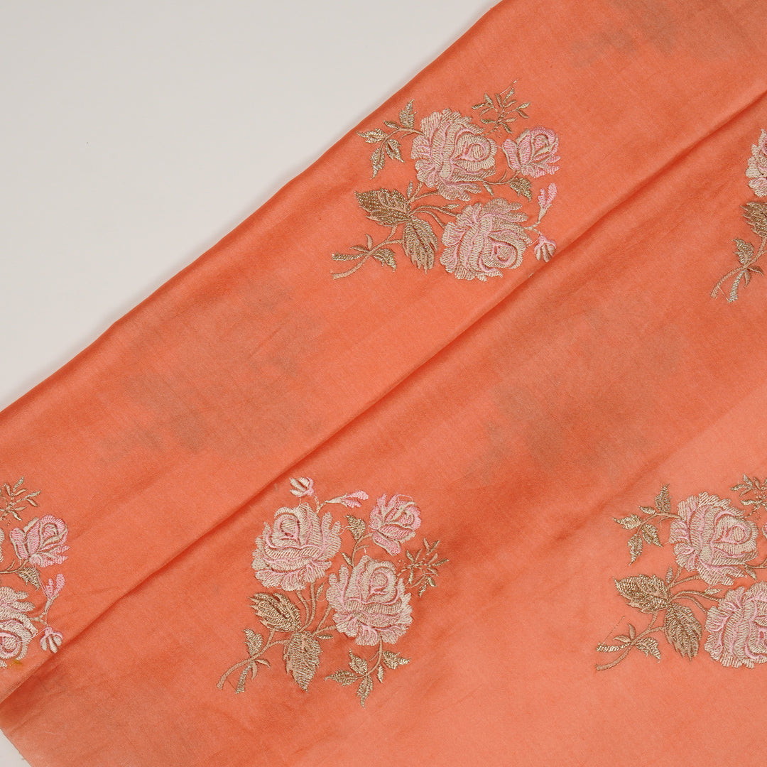 Kaasni Floral Buta on Dark Peach Silk Chanderi Embroidered Fabric