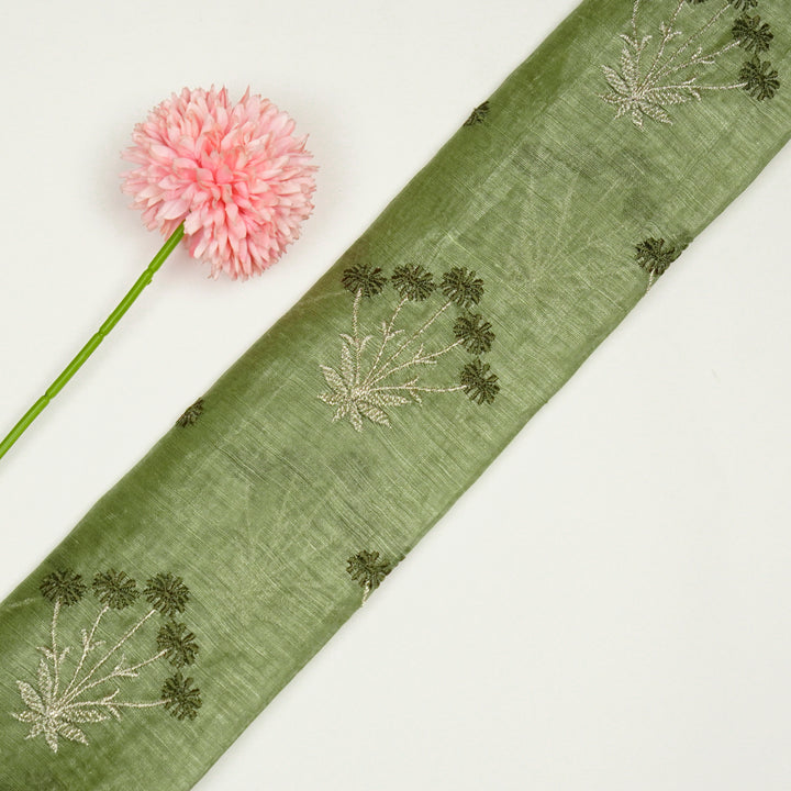 Urmi Buta on Olive Silk Linen Embroidered Fabric