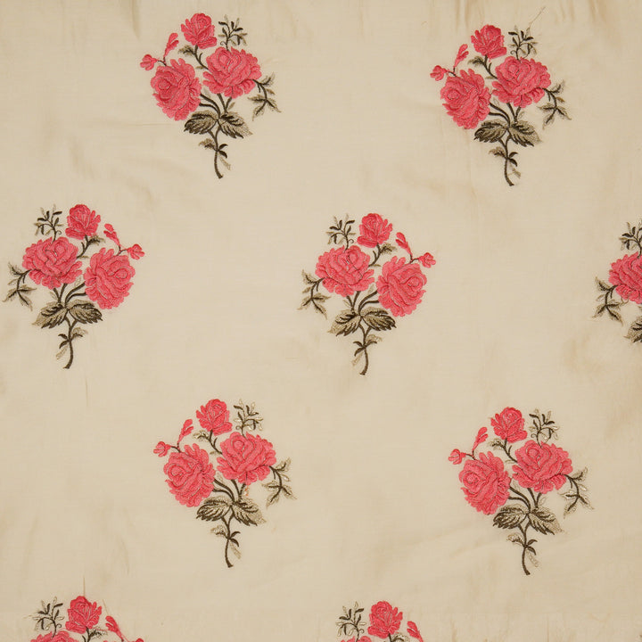 Kaasni Floral Buta on Cream Silk Chanderi Embroidered Fabric