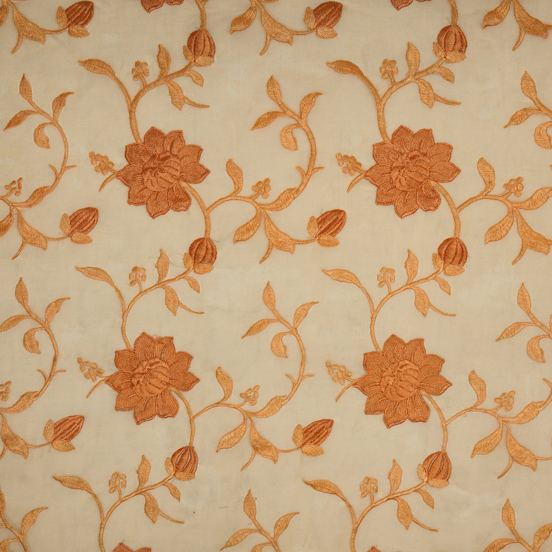 Floral Jaal in self matching on Peach Silk Organza
