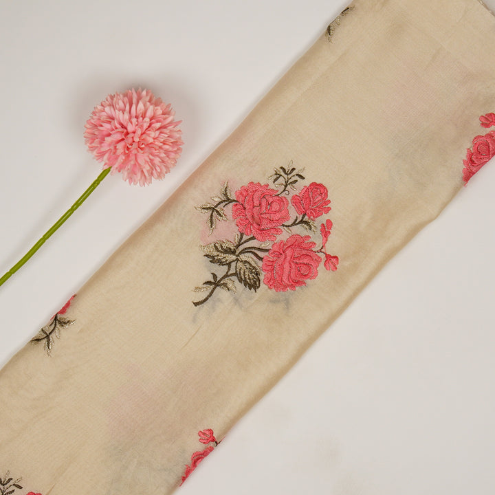 Kaasni Floral Buta on Cream Silk Chanderi Embroidered Fabric
