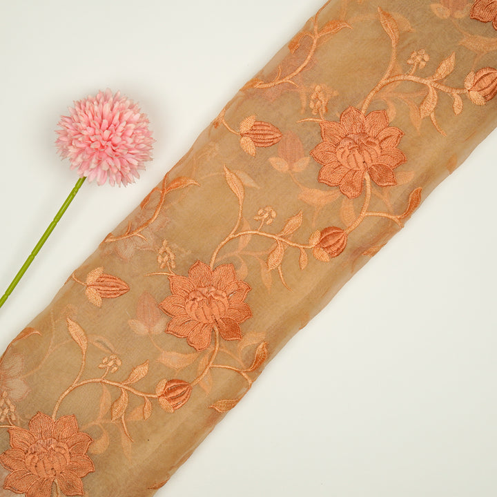 Floral Jaal in self matching on Peach Silk Organza