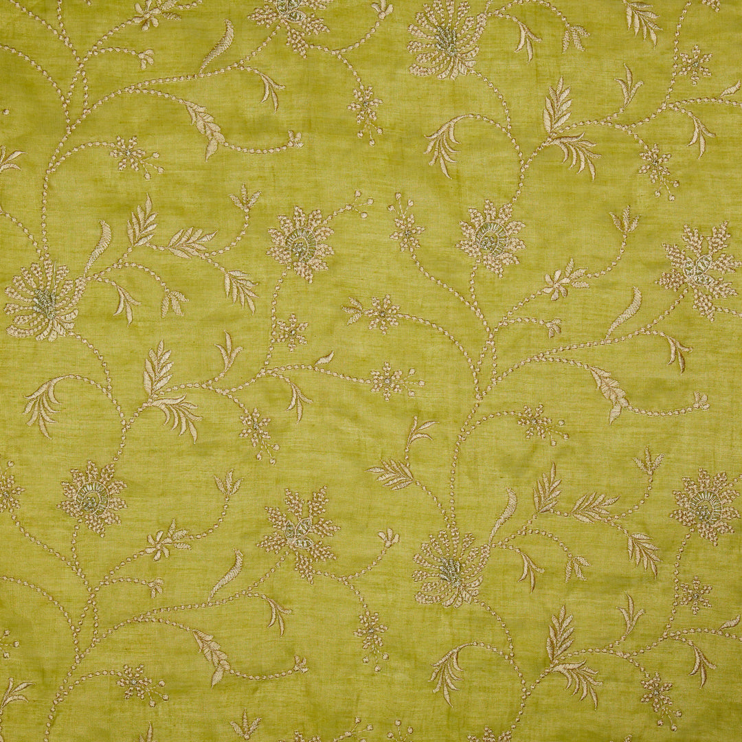 Safira Jaal on Olive Tissue Embroidered Fabric
