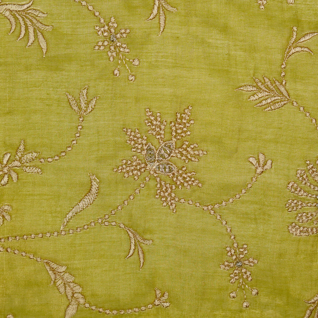 Safira Jaal on Olive Tissue Embroidered Fabric