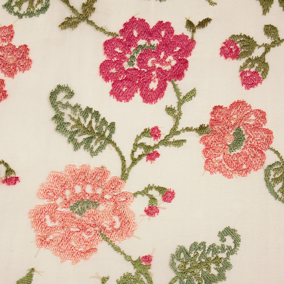 Oshin Jaal on Light Peach Silk Organza Embroidered Fabric