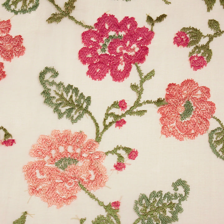 Oshin Jaal on Light Peach Silk Organza Embroidered Fabric
