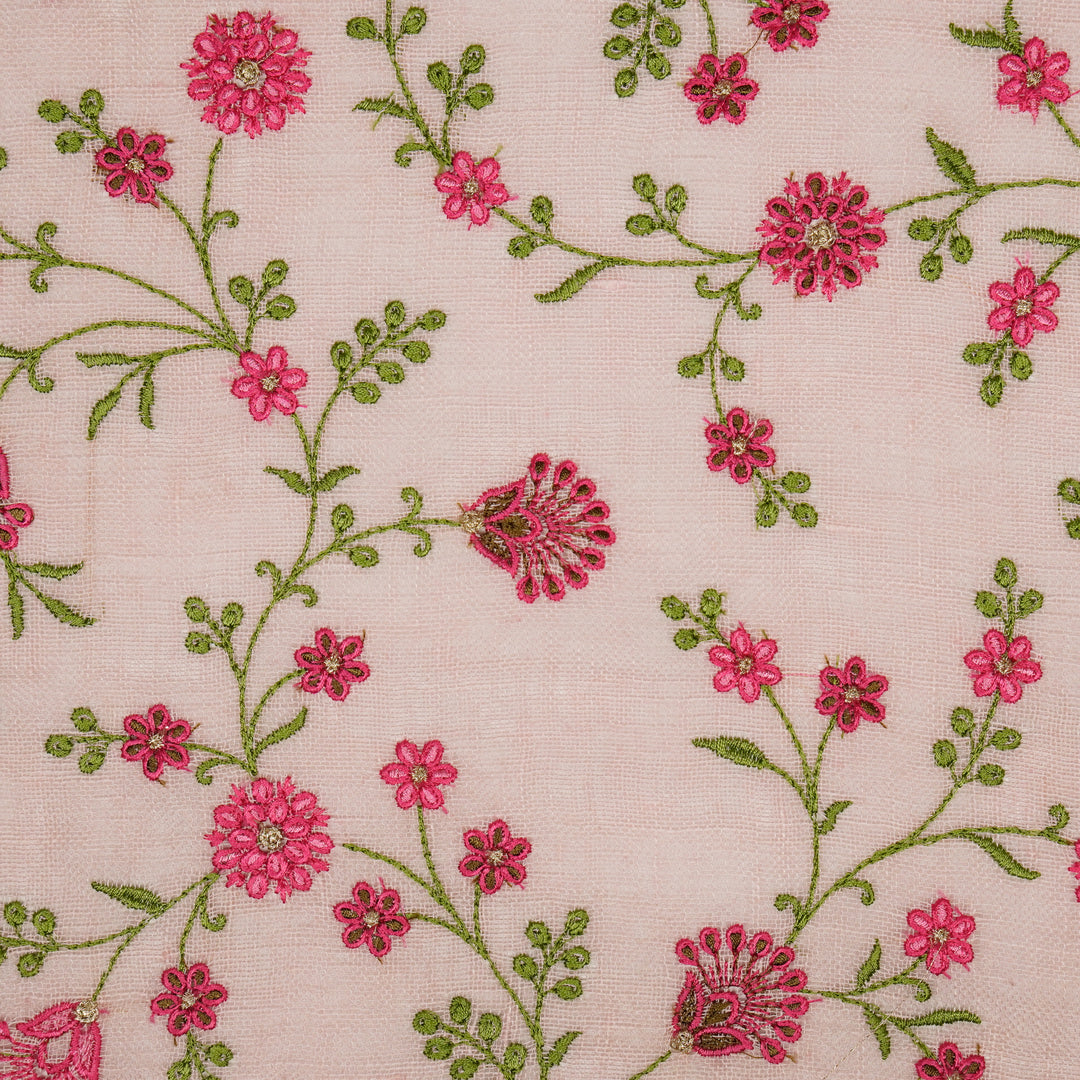 Eiram Jaal on Light Pink Gauged Linen Embroidered Fabric