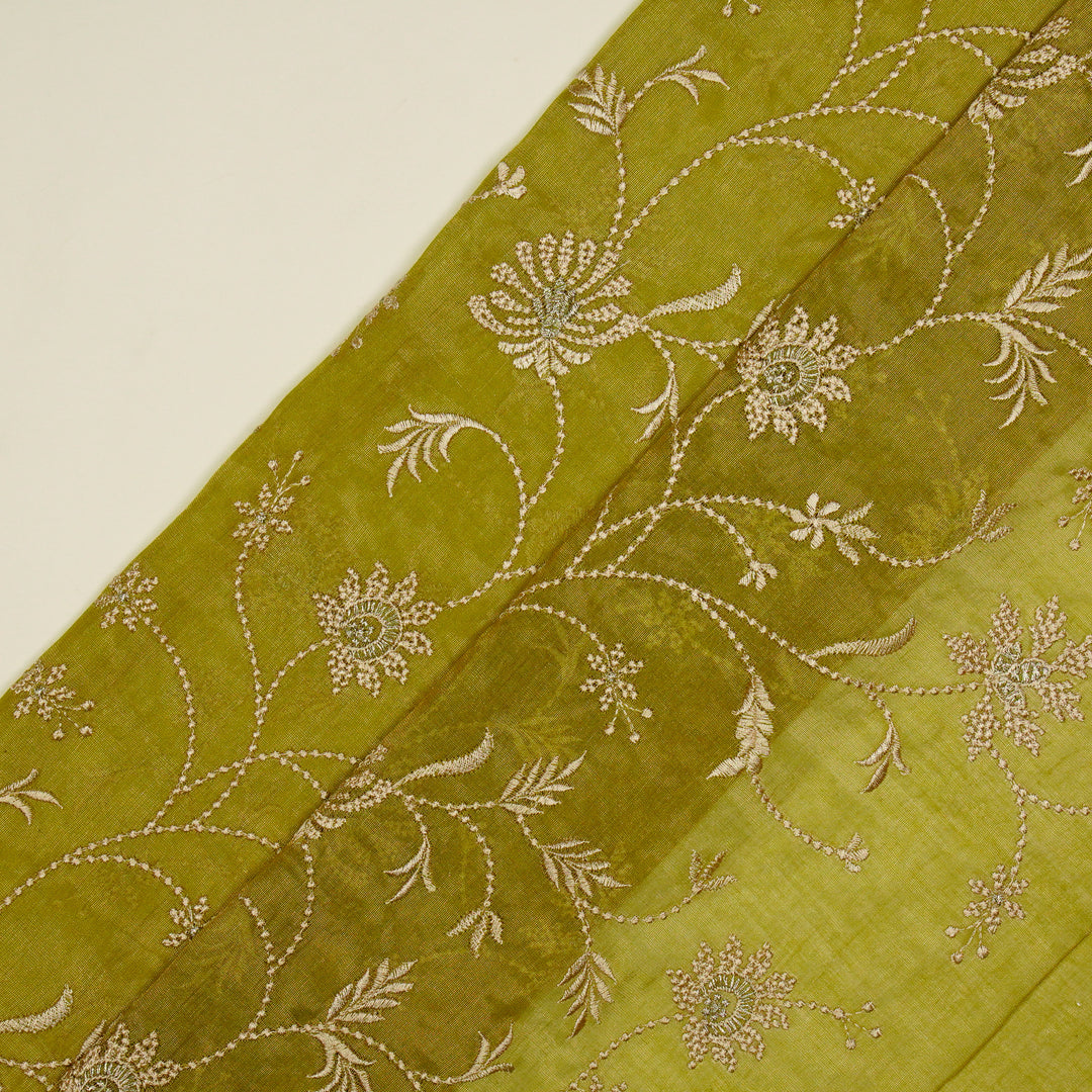 Safira Jaal on Olive Tissue Embroidered Fabric