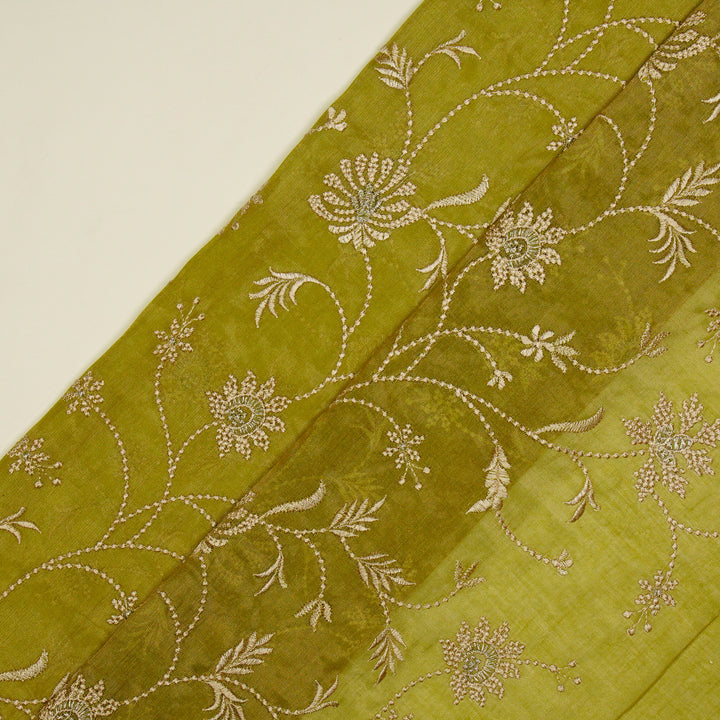 Safira Jaal on Olive Tissue Embroidered Fabric