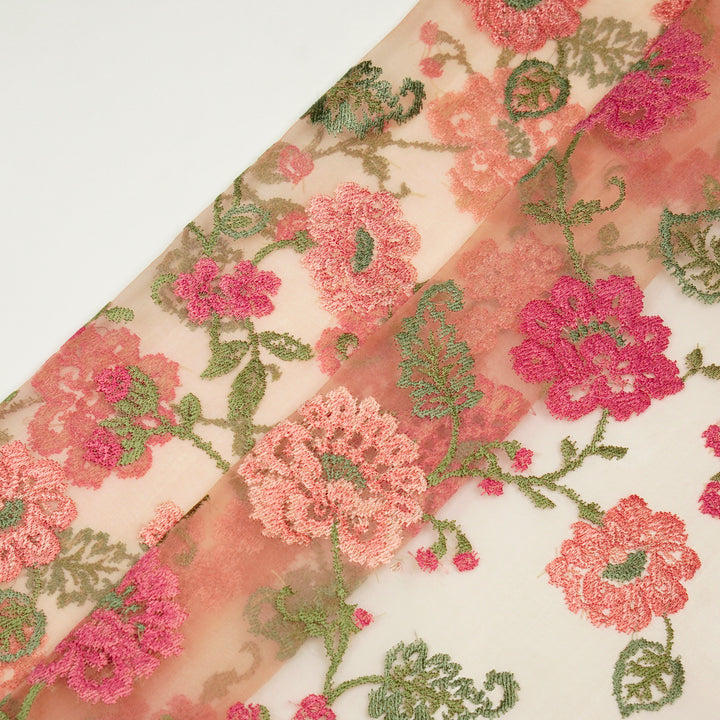 Oshin Jaal on Light Peach Silk Organza Embroidered Fabric