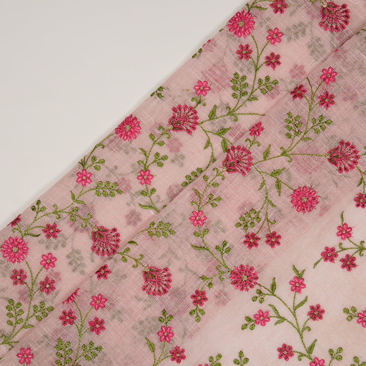 Eiram Jaal on Light Pink Gauged Linen Embroidered Fabric