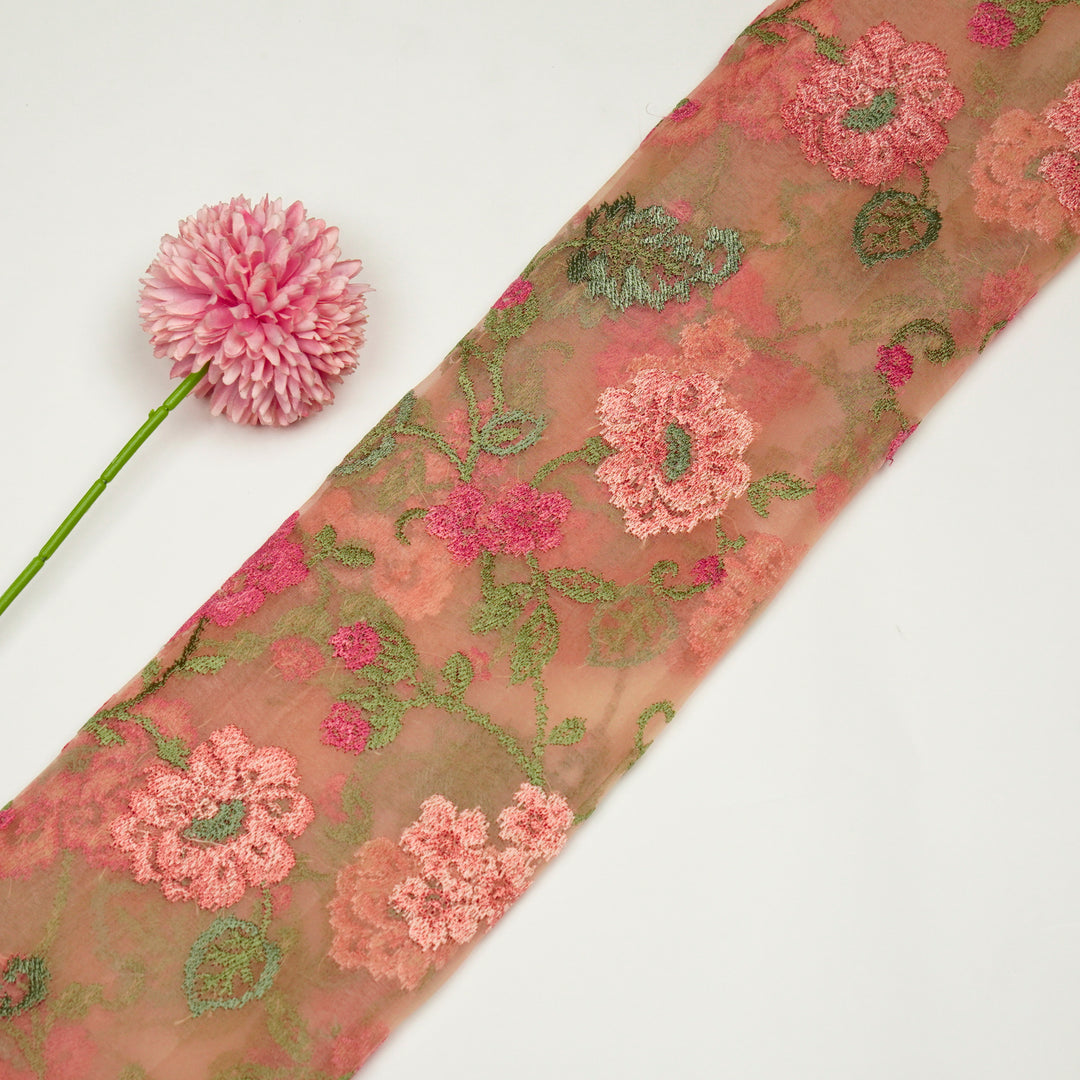 Oshin Jaal on Light Peach Silk Organza Embroidered Fabric