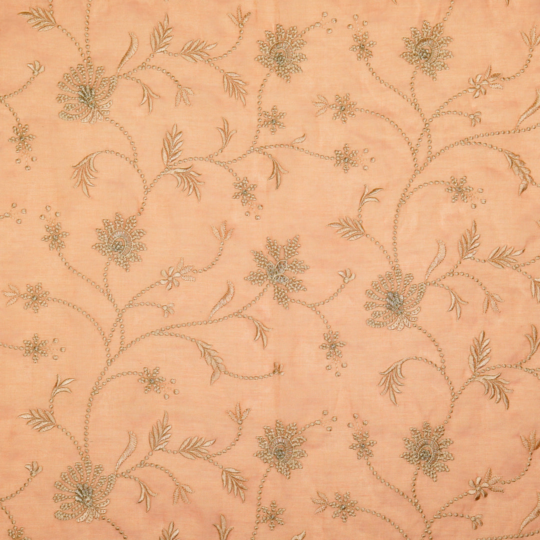 Safira Jaal on Peach Tissue Embroidered Fabric