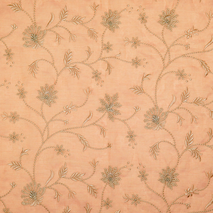 Safira Jaal on Peach Tissue Embroidered Fabric