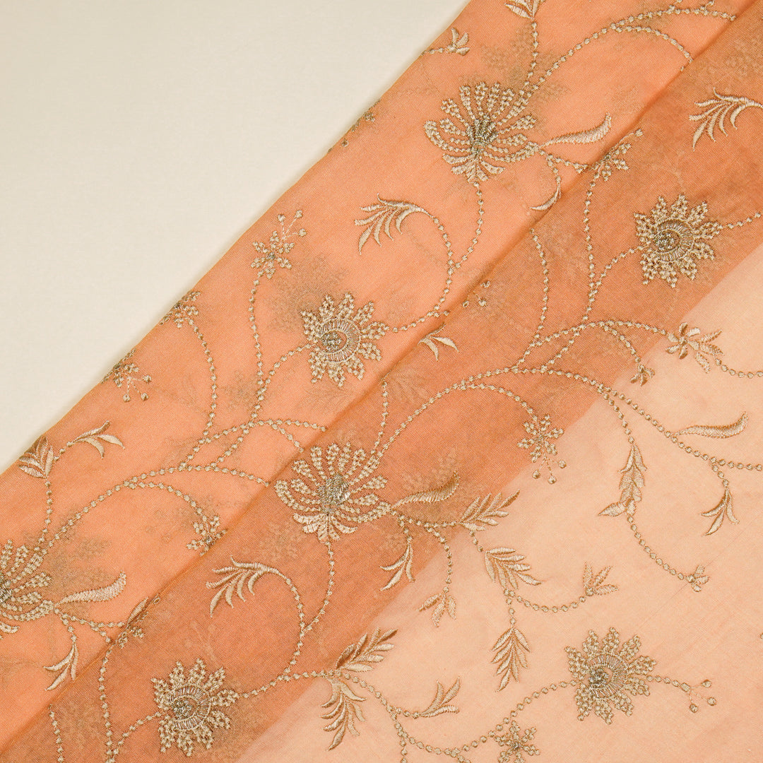 Safira Jaal on Peach Tissue Embroidered Fabric