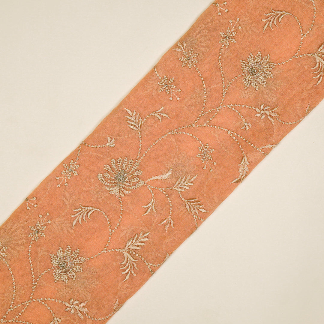 Safira Jaal on Peach Tissue Embroidered Fabric