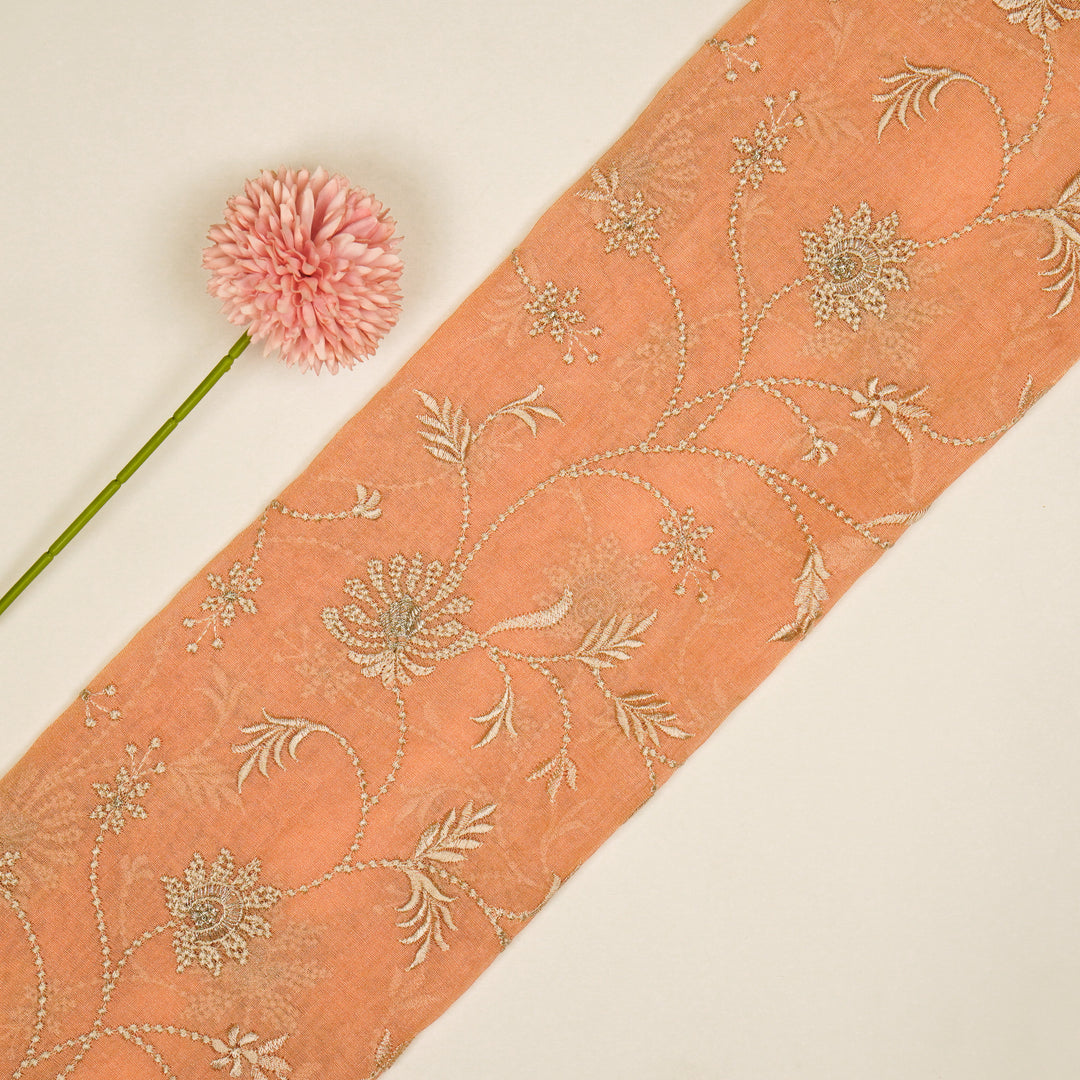 Safira Jaal on Peach Tissue Embroidered Fabric