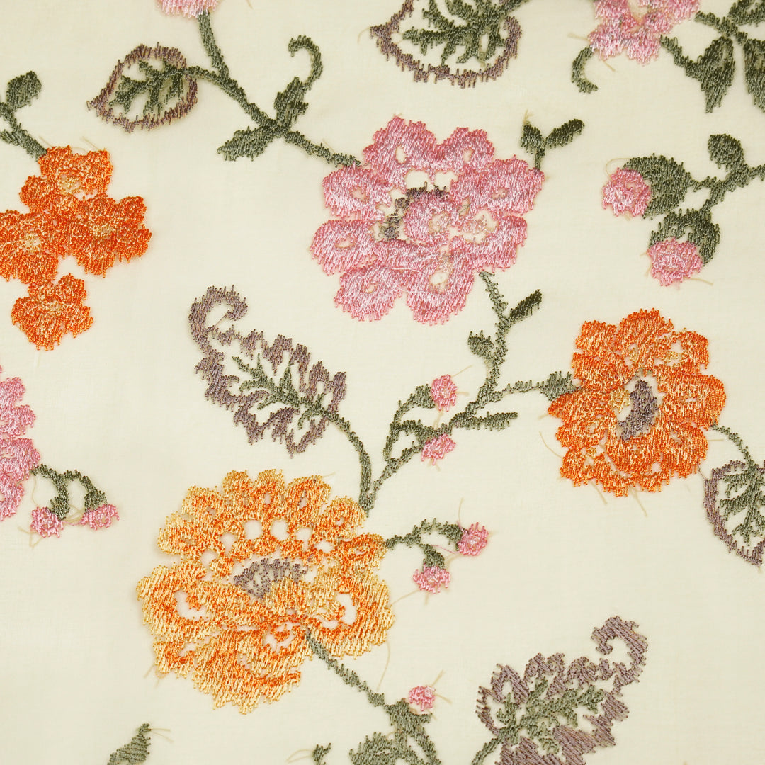 Oshin Jaal on Yellow Silk Organza Embroidered Fabric