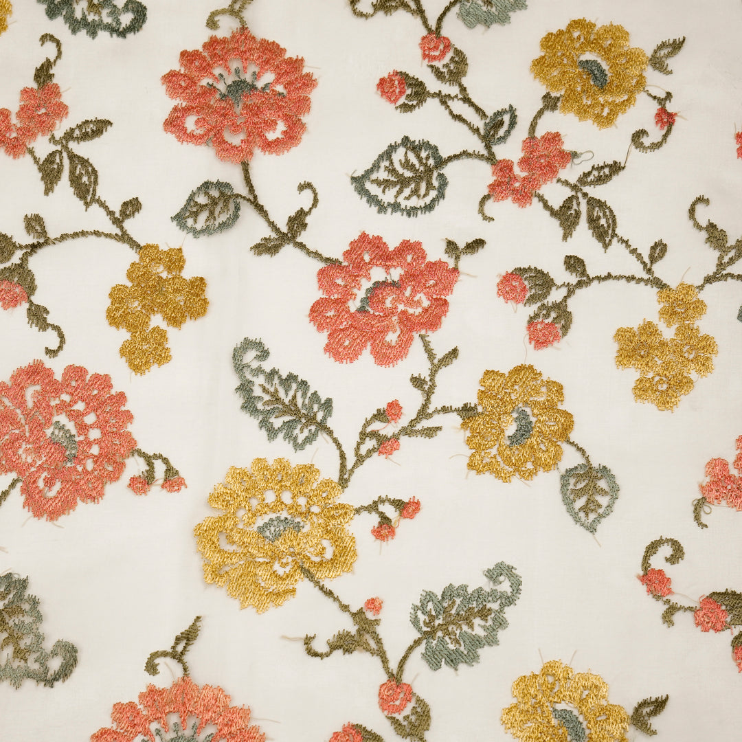 Oshin Jaal on Cream Silk Organza Embroidered Fabric