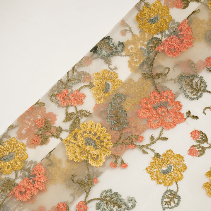 Oshin Jaal on Cream Silk Organza Embroidered Fabric