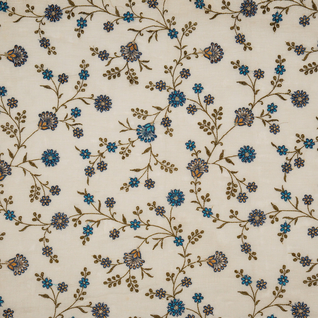 Eiram Jaal on Ivory Gauged Linen Embroidered Fabric