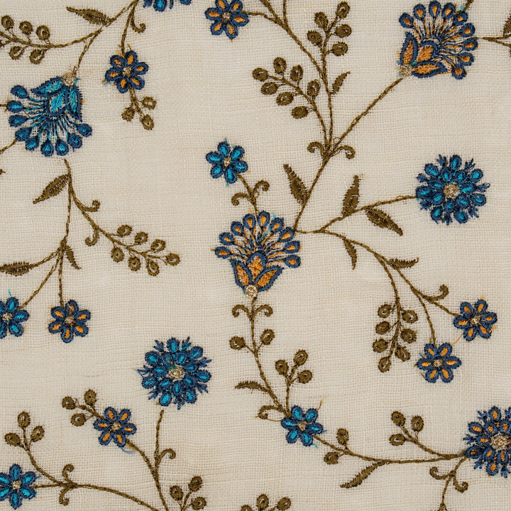 Eiram Jaal on Ivory Gauged Linen Embroidered Fabric