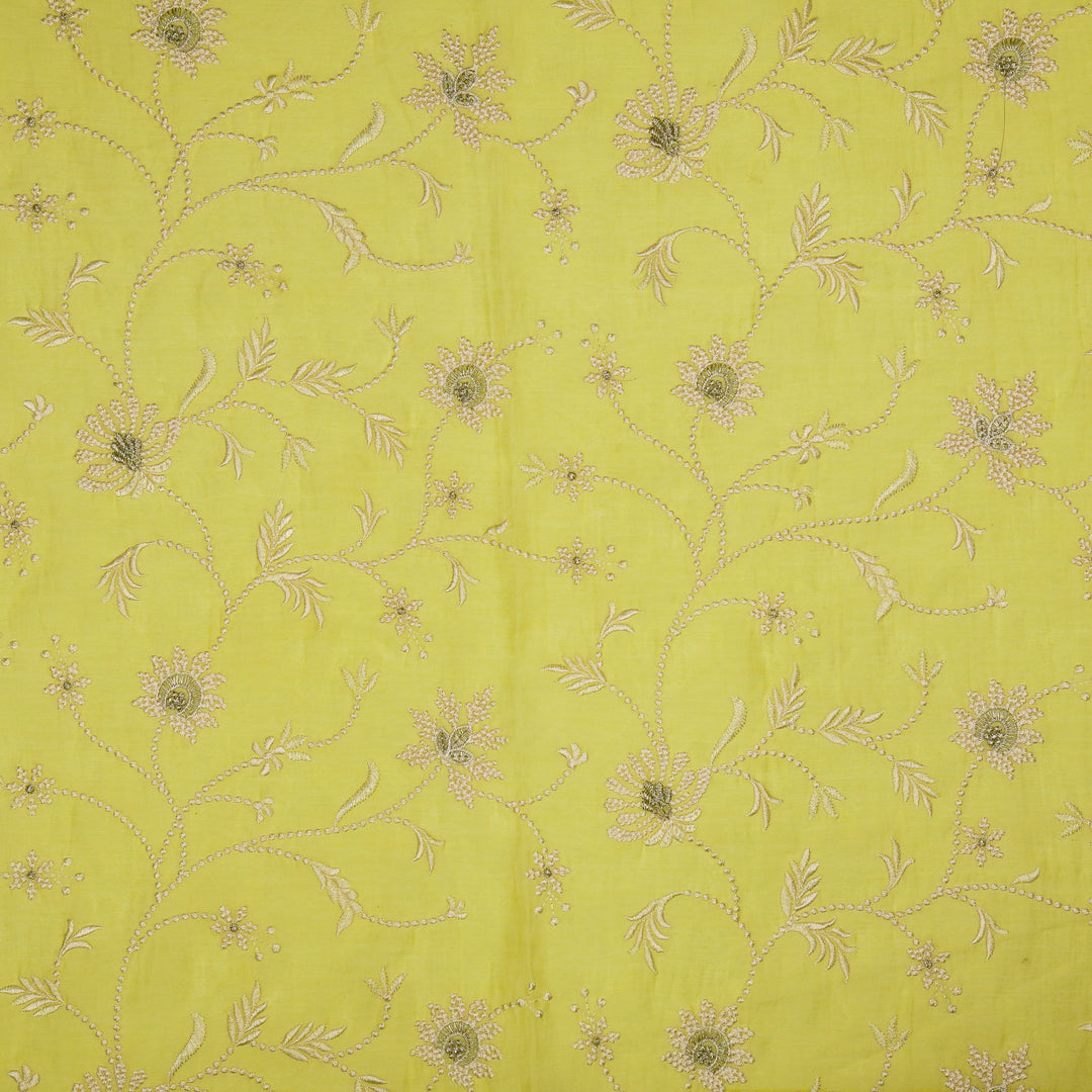 Safira Jaal on Lemon Tissue Embroidered Fabric