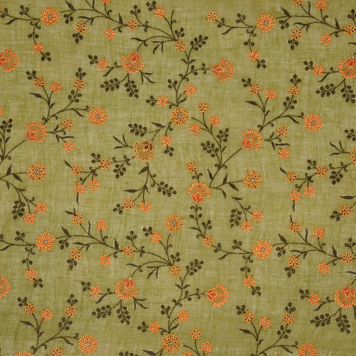 Eiram Jaal on Olive Gauged Linen Embroidered Fabric