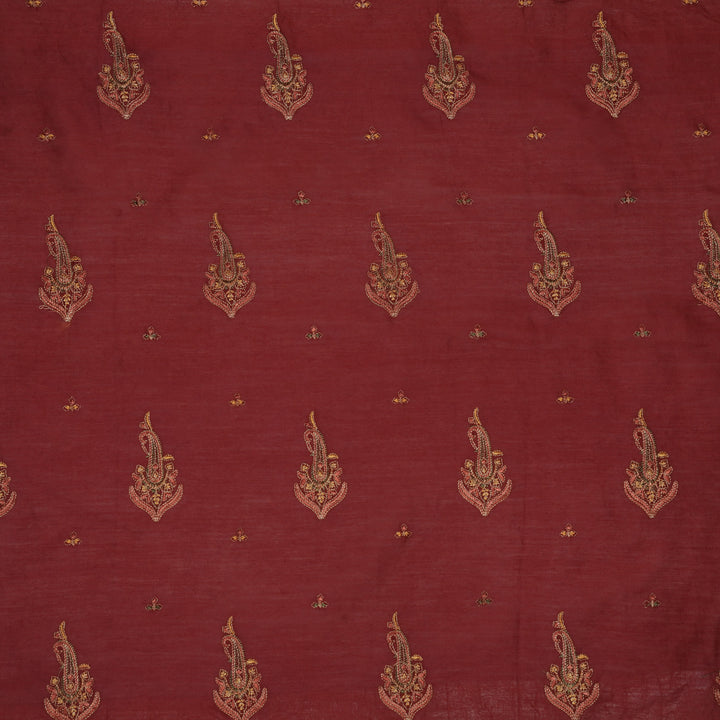 Haima Buta Buti Mixture on Maroon Silk Chanderi Embroidered Fabric