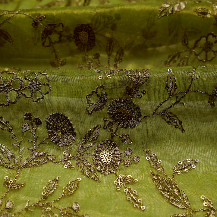 Elira Jaal on Olive Tissue Embroidered Fabric