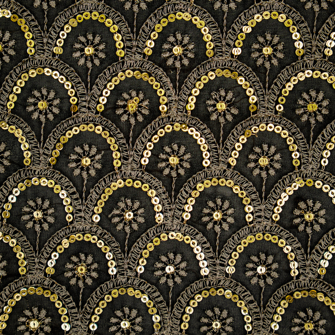 Black Semi Georgette Ojaswini Arches Embroidered
