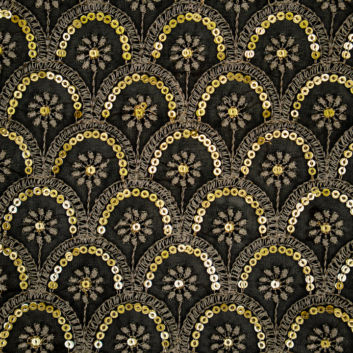 Black Semi Georgette Ojaswini Arches Embroidered