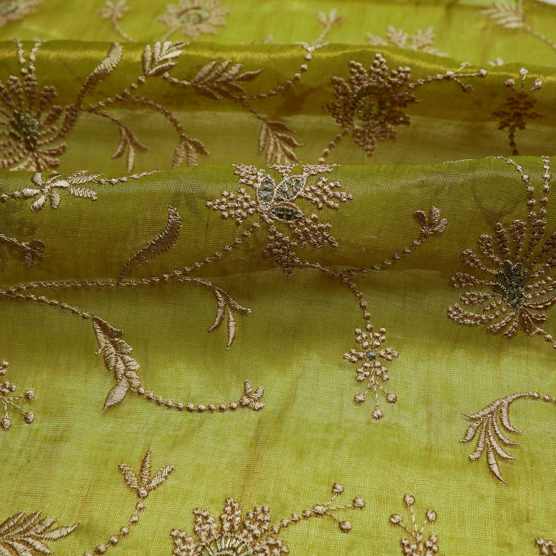 Safira Jaal on Olive Tissue Embroidered Fabric