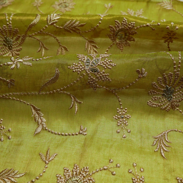 Safira Jaal on Olive Tissue Embroidered Fabric
