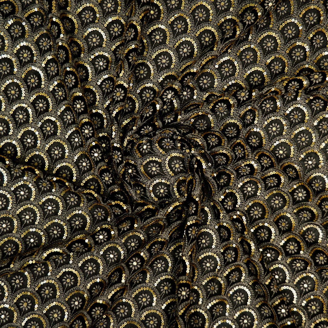 Black Semi Georgette Ojaswini Arches Embroidered