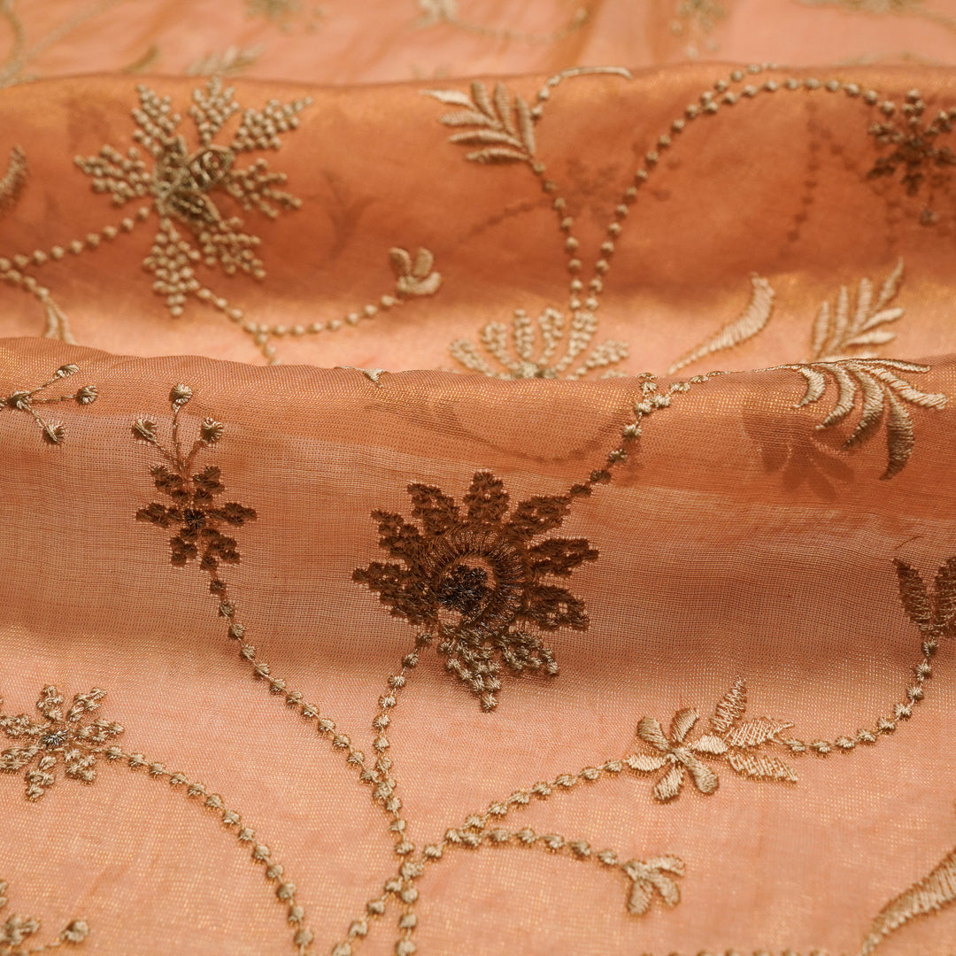 Safira Jaal on Peach Tissue Embroidered Fabric