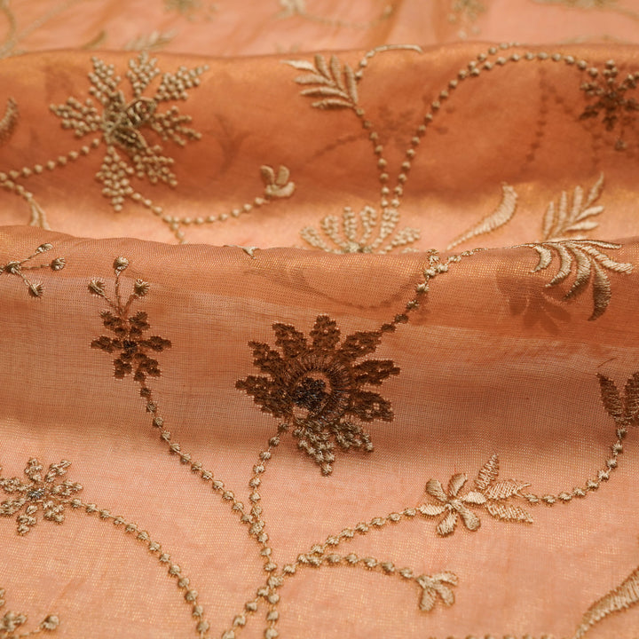 Safira Jaal on Peach Tissue Embroidered Fabric