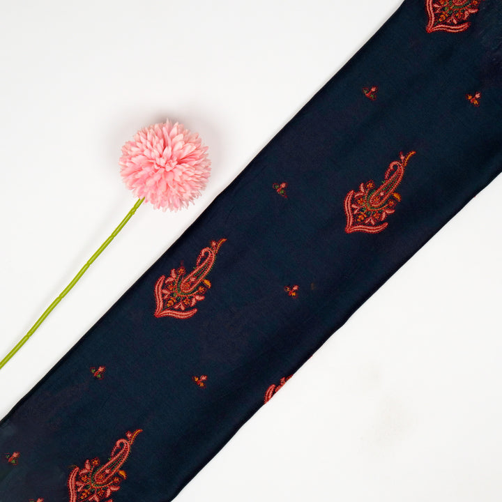 Haima Buta Buti Mixture on Navy Blue Silk Chanderi Embroidered Fabric