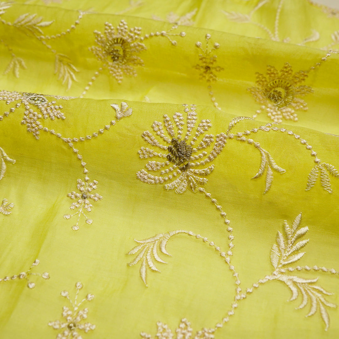 Safira Jaal on Lemon Tissue Embroidered Fabric