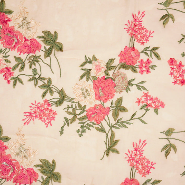 Yashi Jaal on Light Peach Silk Organza Embroidered Fabric