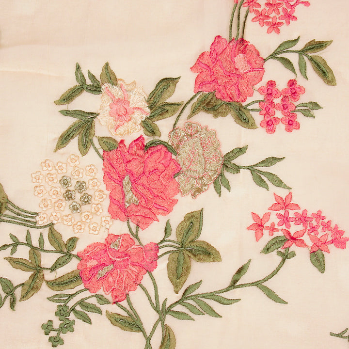 Yashi Jaal on Light Peach Silk Organza Embroidered Fabric