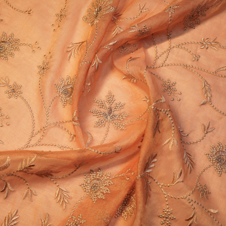 Safira Jaal on Peach Tissue Embroidered Fabric